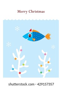 cute merry christmas fish vector card