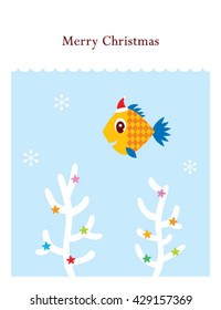 cute merry christmas fish vector card