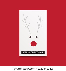 Cute merry christmas gift card with a red nose reindeer character.