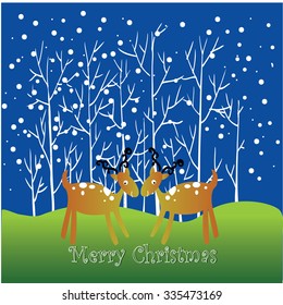 Cute Merry Christmas Greeting Card with  Deer