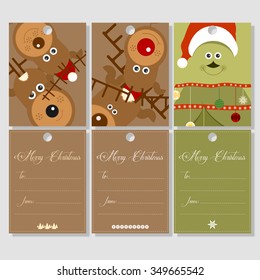 Cute Merry Christmas greeting card set. Flat design