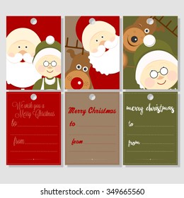 Cute Merry Christmas greeting card set. Flat design