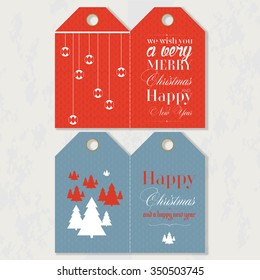 Cute Merry Christmas greeting, gift card set. Flat design