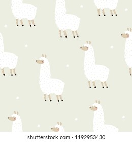 Cute Merry Christmas and Happy New Year print with Alpaca. Cartoon character Alpaca. Seamless pattern