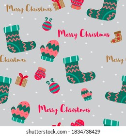 cute of merry christmas and happy new year seamless pattern with flat color design,vector illustration