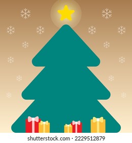 Cute Merry Christmas Happy New Year Christmas Tree Snowflake Gift Present Star Decorative Square Post Card Poster Promotion Banner Gradient Brown Beige Background Copy Space Template