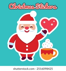 Cute merry Christmas holiday illustration, retro Santa icon, funky xmas design.