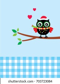 cute merry christmas owl greeting vector