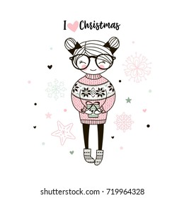 Cute Merry Christmas postcard in Scandinavian style
