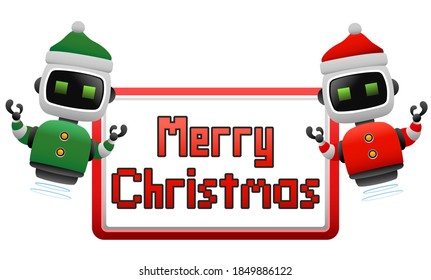 Cute Merry Christmas robots with signboard. To see the other Vector Merry Christmas Robot illustrations , please check Christmas collection.