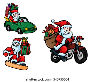 Cute Merry Christmas Santa Claus Delivering Gift Character Set