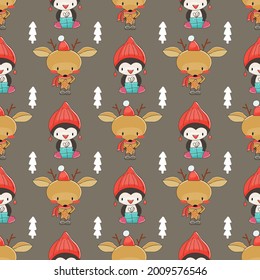 Cute merry christmas seamless pattern. Vector illustration.