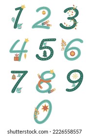 cute merry christmas set of colorful numbers from zero to nine with small elements toys
