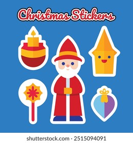 Cute merry Christmas snowflake icon, vintage Santa sticker, trendy holiday art.