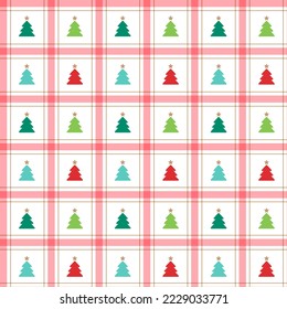 Cuidada Merry Árbol de Navidad Rojo Verde Azul Línea de Árbol de Navidad Stripe Line Mesh Grid Checkered Plaid Tartán Búfalo Scott Gingham Fondo Patrón sin problemas en Fiesta de Navidad