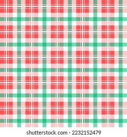 Cute Merry Christmas Tree Red Green Christmas Tree Line Stripe Striped Line Mesh Grid Checkered Plaid Tartan Buffalo Scott Gingham Background Seamless Pattern for Christmas Festival Party