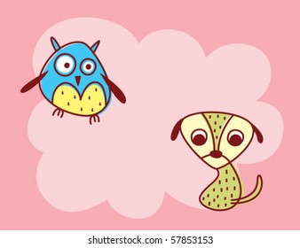 cute merry doggy and owl