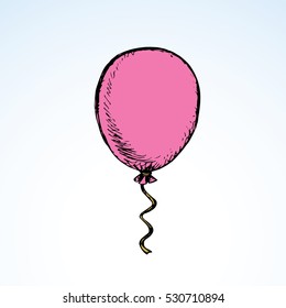 Cute merry flight oxygen gas pink ball isolated on white sky air backdrop. Bright magenta color hand drawn picture sketch in art retro scribble style. View close up with space for text