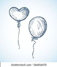 Cute merry rise oxygen gas ball flight isolated on white sky air backdrop. Freehand outline ink hand drawn picture sketch in art retro joy scribble style pen on paper