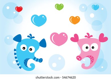 cute merry seahorse couple in love