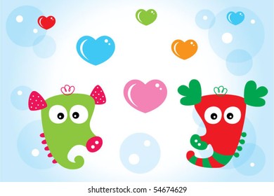 cute merry seahorse couple in love