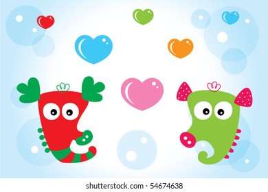 cute merry seahorse couple in love