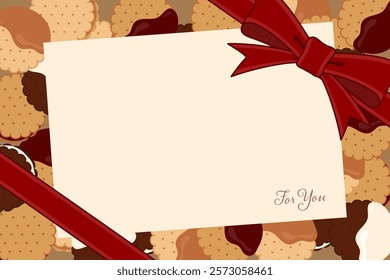 A cute message card style illustration with chocolate biscuits scattered around. It can also be used as a frame for message cards, flyers, etc.