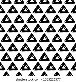 Cute messy geometric pattern with hand drawn triangles. Sweet vector black and white geometric pattern. Seamless monochrome doodle geometric pattern for textile, wallpapers, wrapping and web.