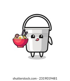 cute metal bucket character eating noodles , cute style design for t shirt, sticker, logo element