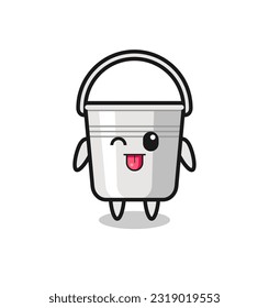 cute metal bucket character in sweet expression while sticking out her tongue , cute style design for t shirt, sticker, logo element