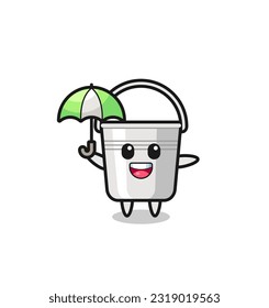 cute metal bucket illustration holding an umbrella , cute style design for t shirt, sticker, logo element