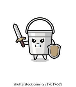 cute metal bucket soldier fighting with sword and shield , cute style design for t shirt, sticker, logo element