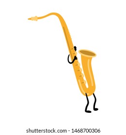 Cute metal gold saxophone character is dancing and singing
