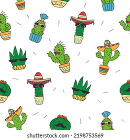 A cute Mexican cactus with a mustache and sombrero