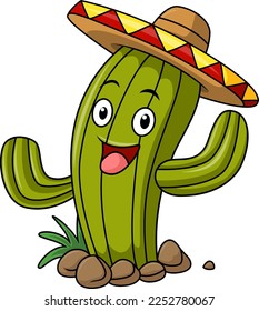 Cute mexican cartoon cactus waving hand