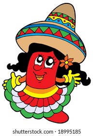 Cute mexican chili girl - vector illustration.