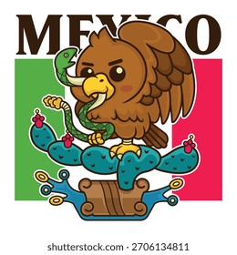 Águila mexicana linda que sostiene la ilustración de la historieta de la serpiente