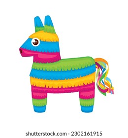 Cute mexican pinata donkey vector illustration. Colorful paper mexican piñata toy icon vector isolated on a white background. Traditional pinata animal graphic design element