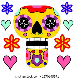 Cute Mexican Skull Vector EPS Illustration / Mexico,Day of Dead, Colorful, Symbol