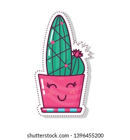 Cute mexican succulent or cactus kawaii plant with happy face vector illustration  cartoon print for greeting card. post card. flyer, badges, sticker, poster, postcard, patches, badges