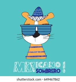 cute mexican tiger, T-shirt design for kids vector illustration