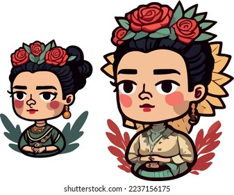 Cute Mexican woman inspired by Frida Khalo