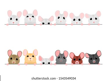 cute mice border set, white and colorful