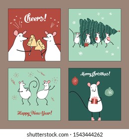 Cute mice celebrate New Year. Vector design for cards and posters.