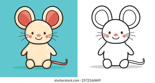 A Cute Mice doll sit down illustration for design element or coloring book element