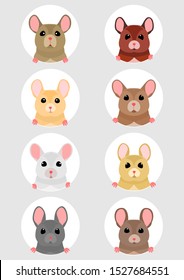 cute mice face in round frame set