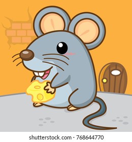 Cute mice holding cheese