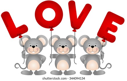 Cute mice with love balloons