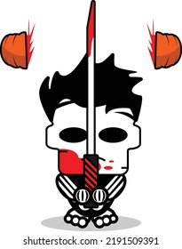 Cute Michael Mayer Bone Mascot Character Cartoon Vector Illustration Holding Bloody Sword