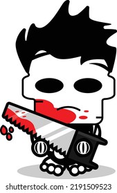 Cute Michael Mayer Bone Mascot Character Cartoon Vector Illustration Holding Bloody Saw 